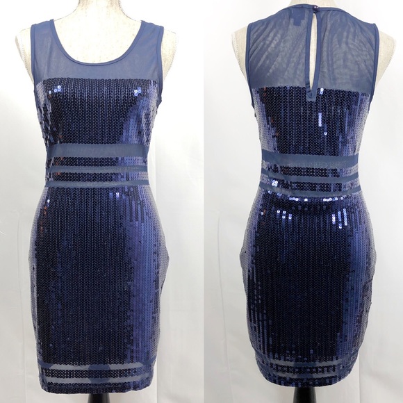 2b Bebe | Navy Blue Sleeveless Sequin Dress - Picture 3 of 8